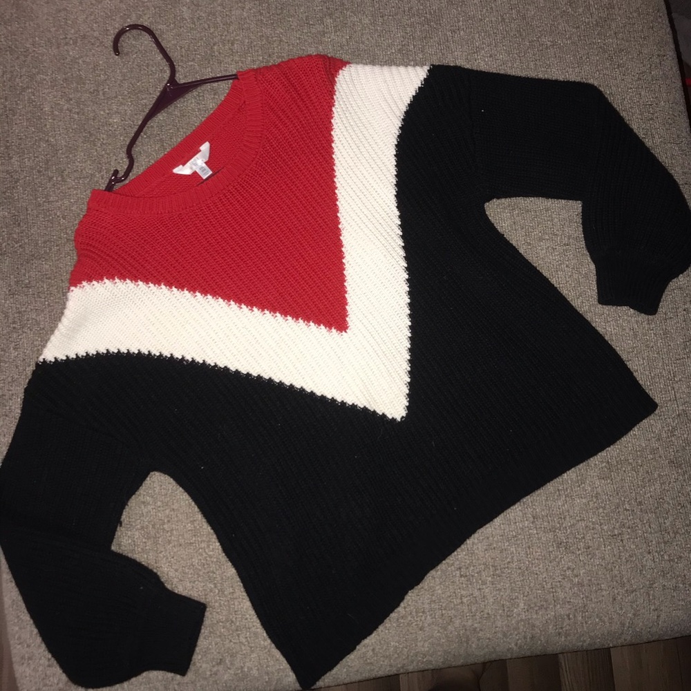 XXL Red, White & Black Off the Shoulder Sweater